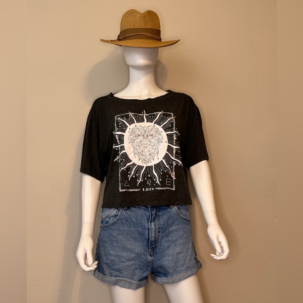 Dark Grey Boho Leo Crop Top